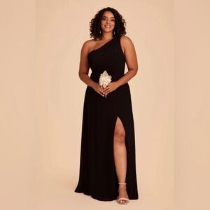 Birdy Grey Black Satin Kira Dress, One Shoulder, High Front Split Medium NWT